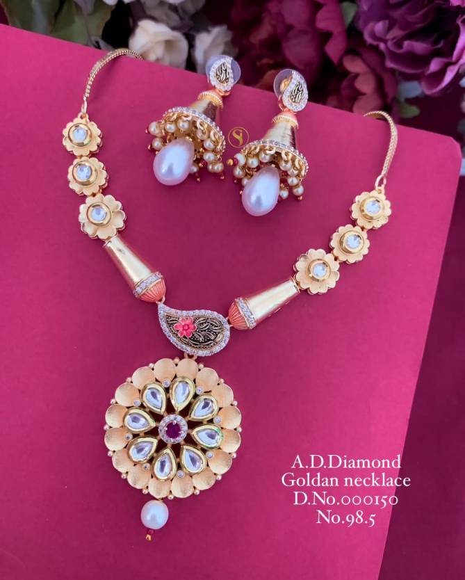 AD Diamond Designer Golden Necklace 4 Wholesale Price In Surat
